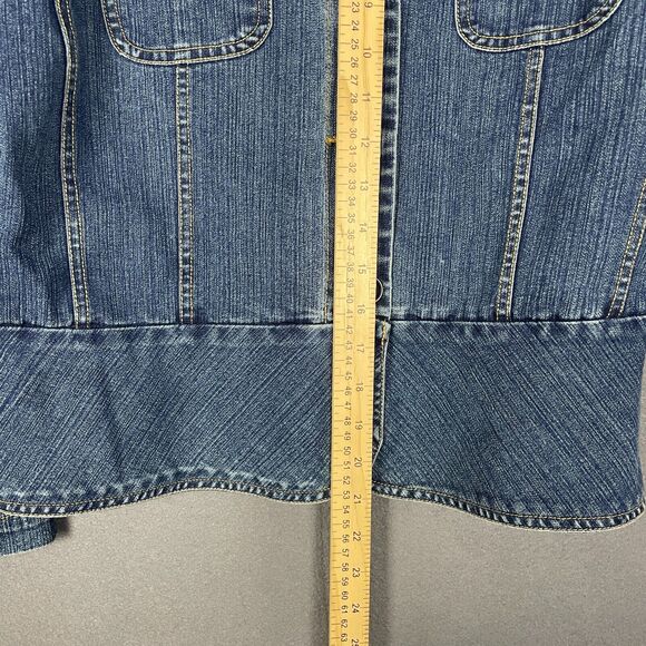 St. John's Bay Jacket Women's Large Blue Denim Stretch Long Sleeve Button Front - Picture 14 of 15